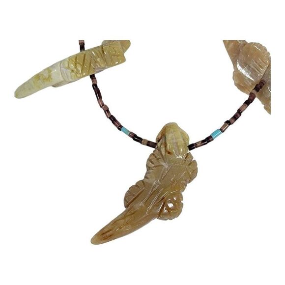 22" Vtg Southwest Carved Horned Toad Lizard Fetish Necklace Zuni Turquoise Bead - Picture 2 of 7